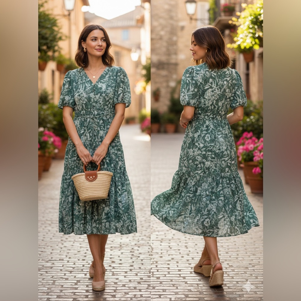 S DEER Green Floral Print Maxi Dress